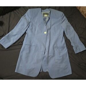 Crisca Women's Blue Blazer Jacket Single Button Longline Size 42 Suede Silk